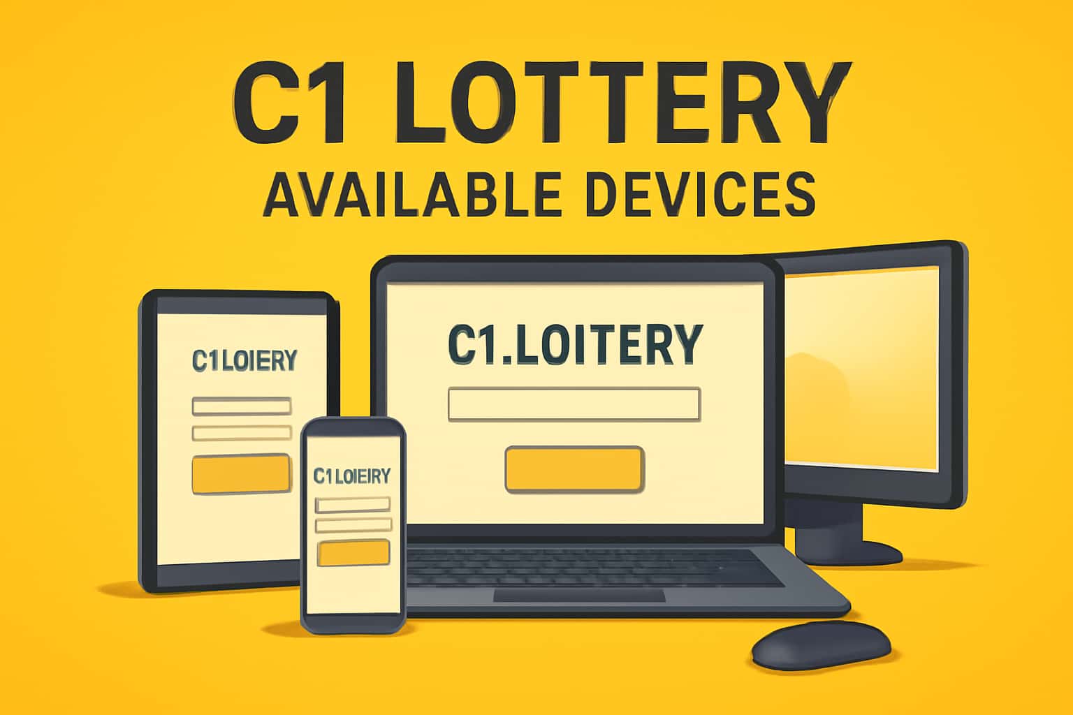 An informational scene displaying various devices that are compatible with C1 Lottery.