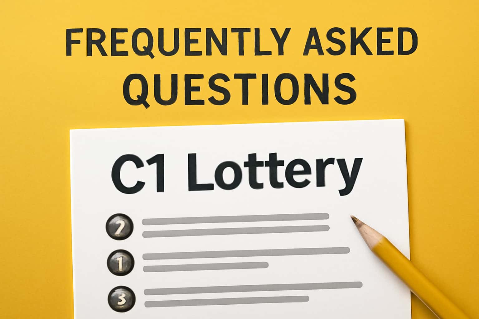 A professional informational visual about Frequently Asked Questions regarding the C1 Lottery.
