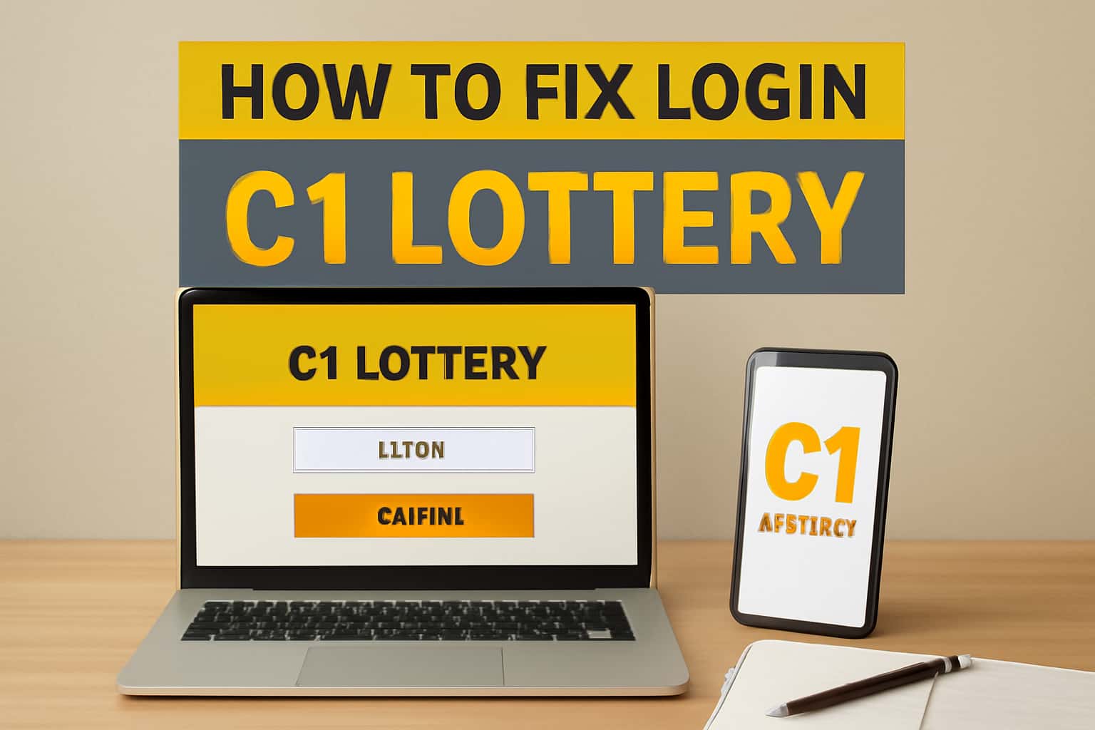 An informative scene illustrating solutions for login issues with C1 Lottery.