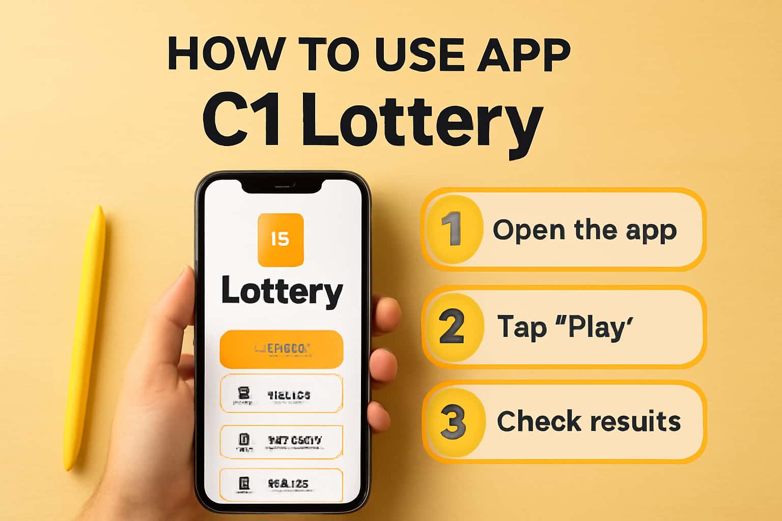 Informational scene depicting the use of the C1 Lottery app.